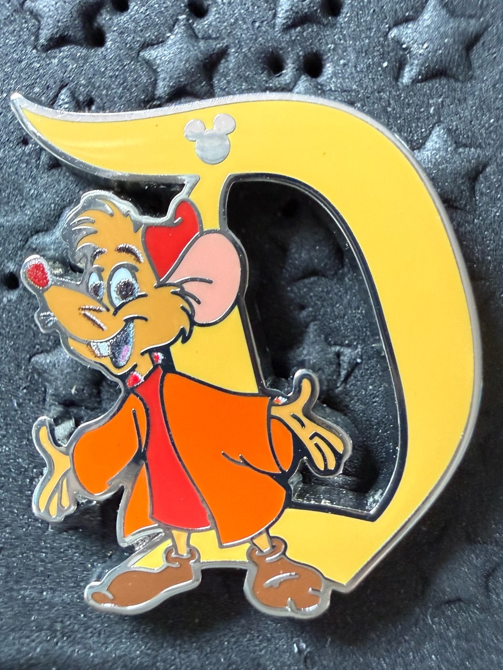 Disney Yellow 'D' Enamel Pin with Orange Cartoon Mouse